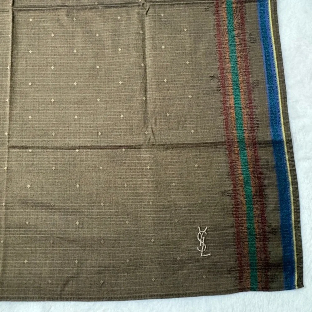 Vtg YVES SAINT LAURENT Scarf Handkerchief Geometric Brown 18